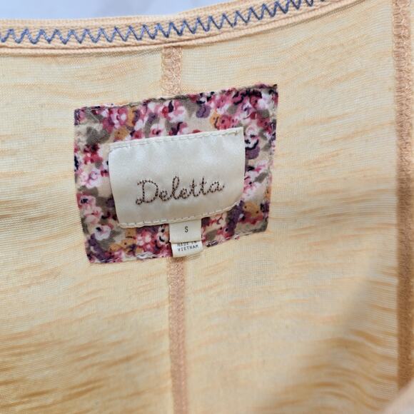 Anthropologie Shirt Womens Small Orange Pastel Long Sleeve Flowy V Deletta - Picture 3 of 11